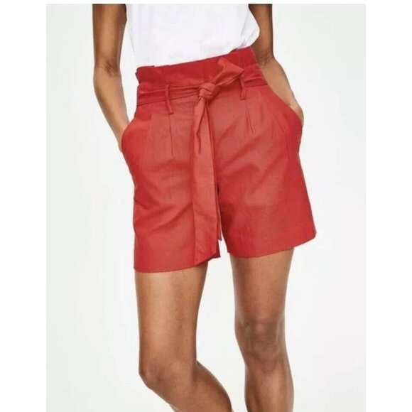 BODEN Women’s Red Orange Linen Cotton Tie Waist CORA Size‎ 8 Medium Shorts #D - Picture 1 of 6